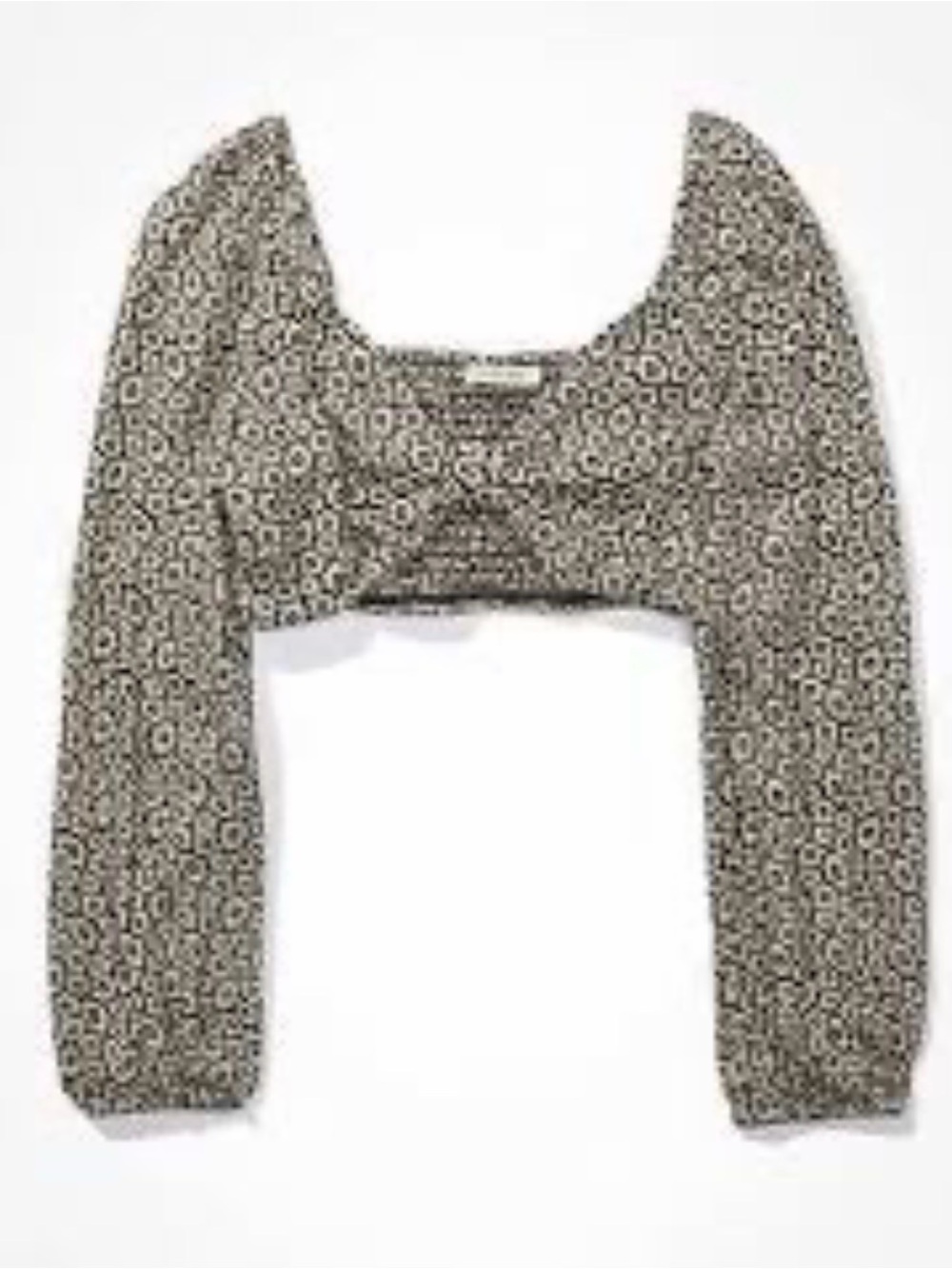 American Eagle Outfitters Black & White Cropped Square-Neck Puff Sleeve Top size